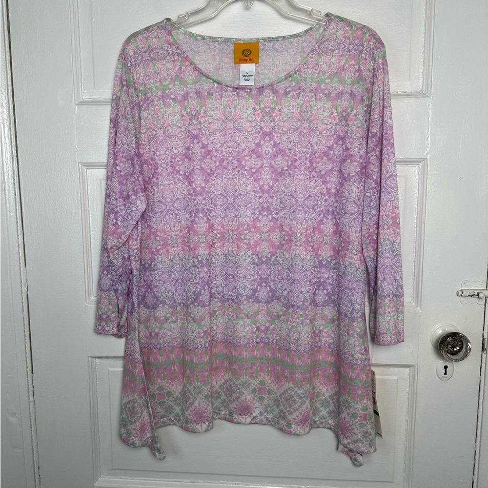 Ruby Rd. Geometric Boho Print Tunic‎ Top Pastel P… - image 6